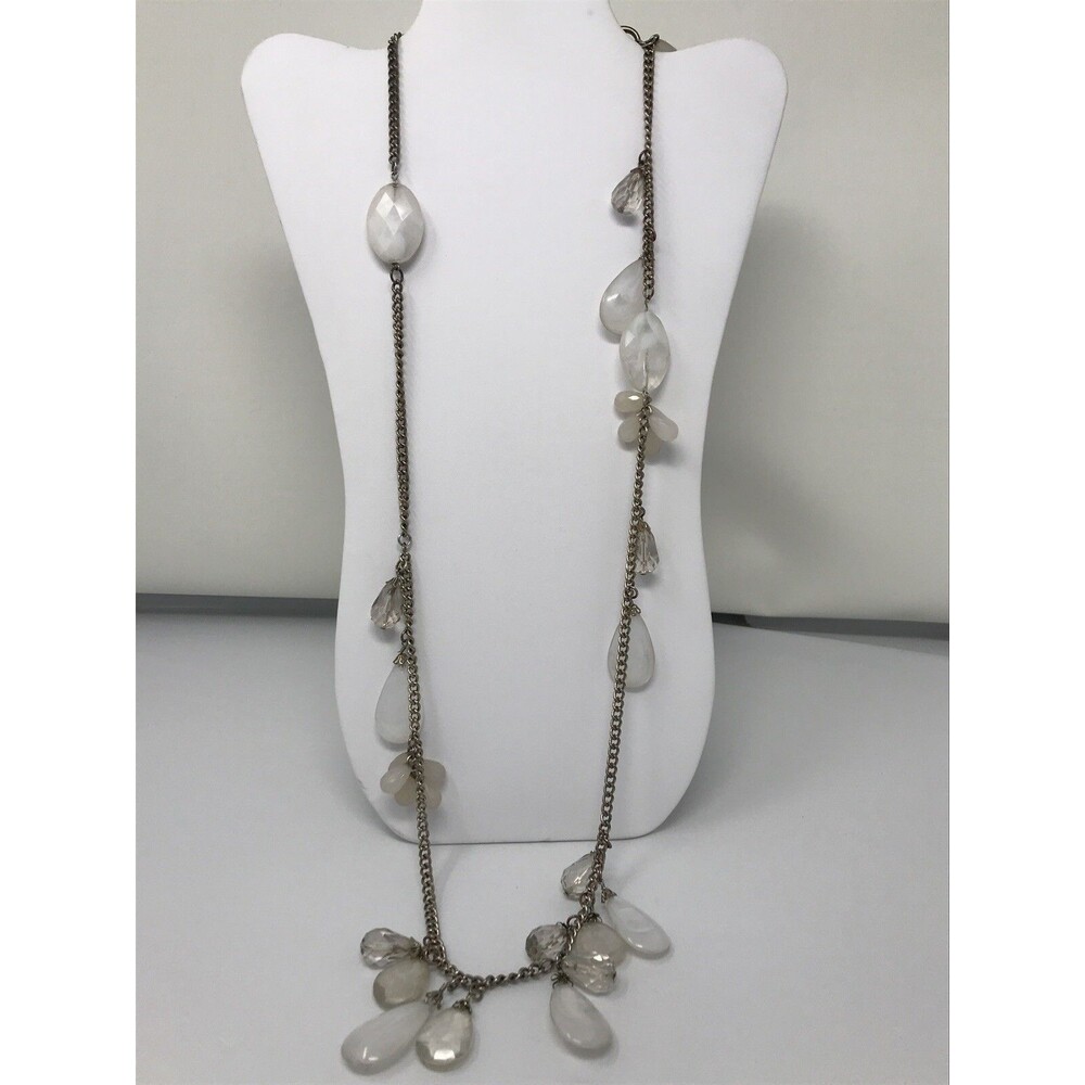 ANN TAYLOR LOFT Necklace Clear White Translucent Crystal Necklace Strand LONG